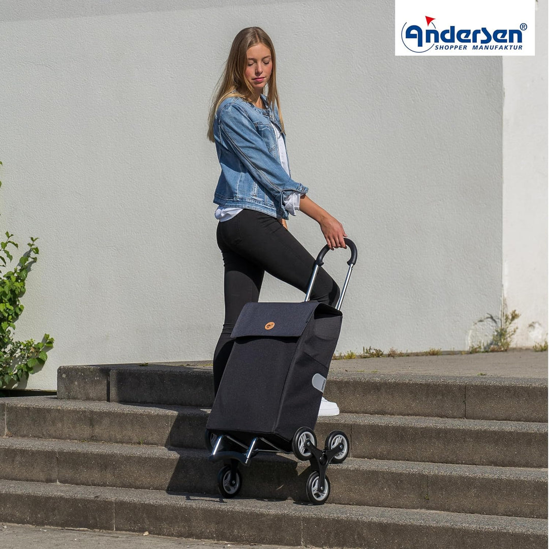 Andersen Shopper Treppensteiger Scala Stahl mit Rad Ø 3 x 13 cm und 47 Liter Tasche Hera schwarz, Sc
