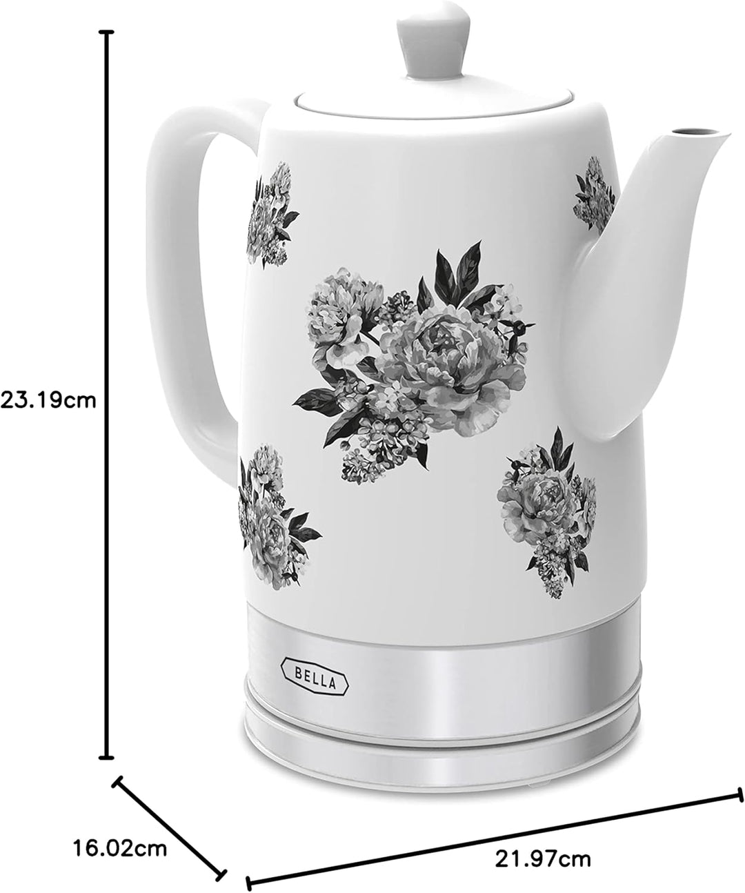 BELLA 1.5L Electric Ceramic Kettle - Black Floral Schwarz Floral, Schwarz Floral