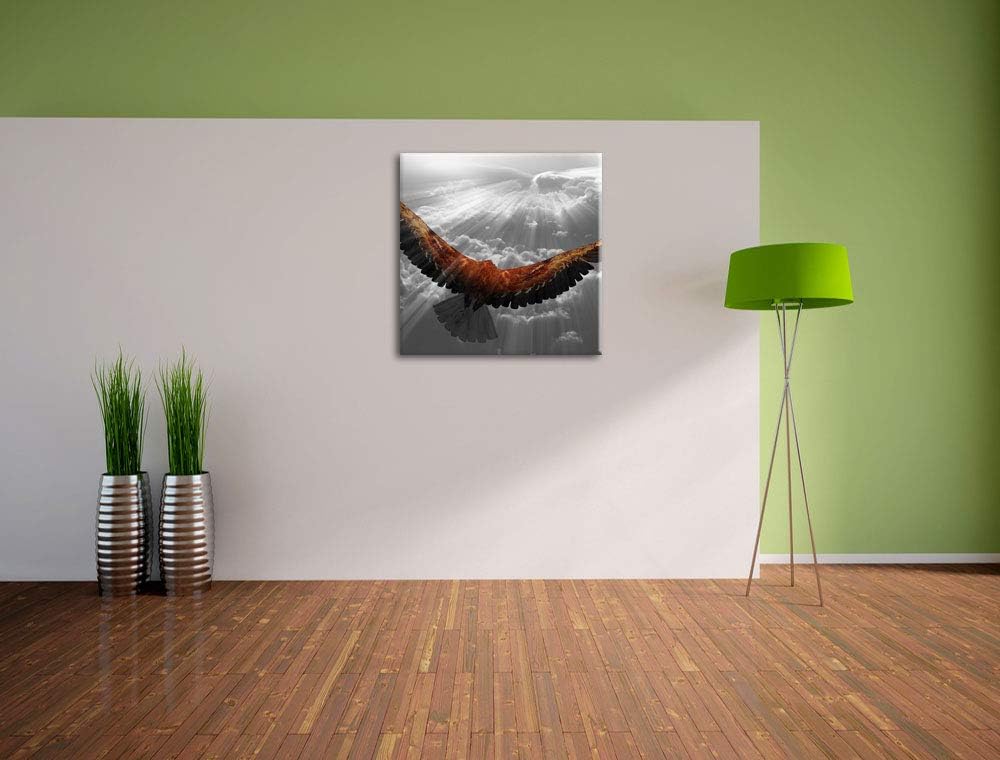Pixxprint anmutiger Adler über den Wolken schwarz/weiss, Format: 70x70 auf Leinwand, 70x70