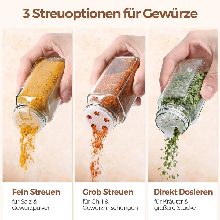 ComSaf Gewürzgläser Set 12 Stück 120 ml (4,7 × 4,7 × 10,8 cm), platzsparende Aufbewahrung für schnel