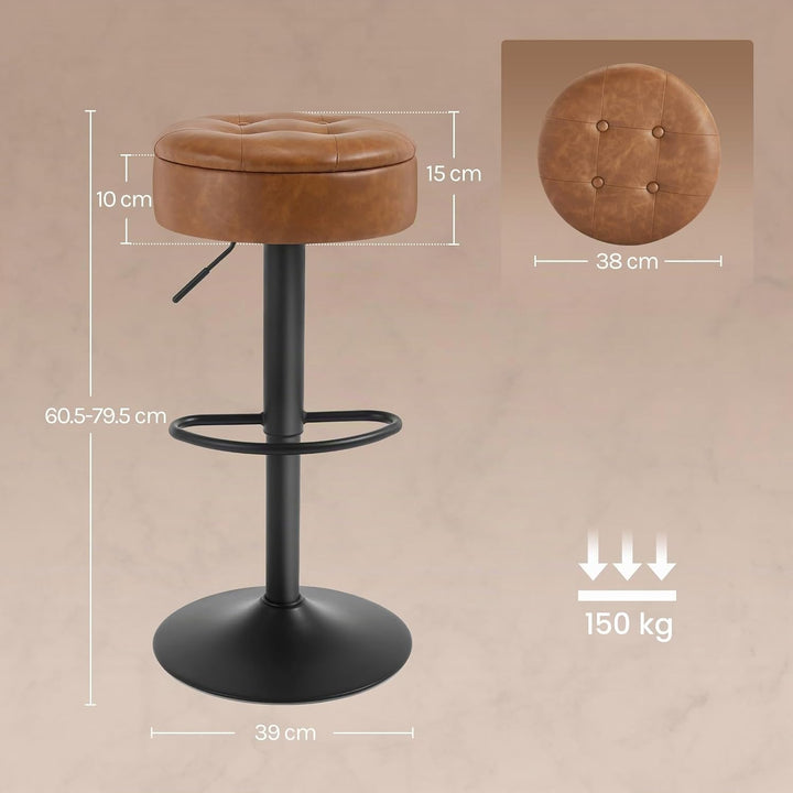 WOLTU Barhocker 2er Set, Sitzhocker mit Stauraum, Hocker höhenverstellbar 360° drehbar, Drehhocker f