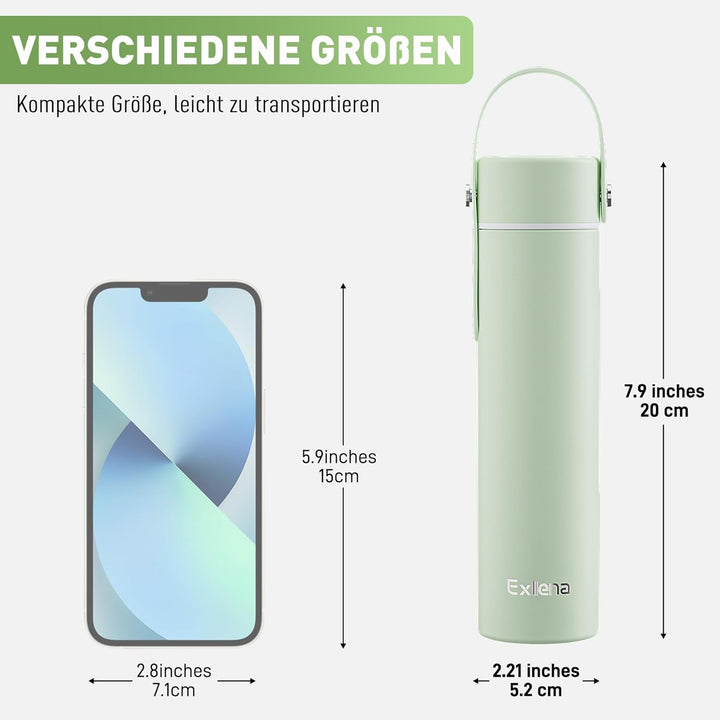 Exllena Trinkflasche Klein 300ml mit Verstellbarer Silikon-Griff – Mini Thermosflasche mit Edelstahl
