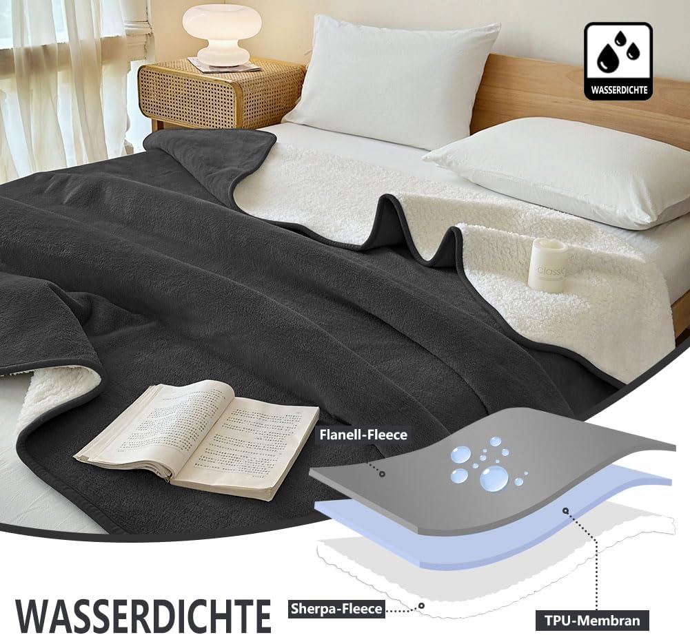 NSNLGSGC wasserdichte Decke 152x203cm, Decke für Paare, Kinder, Haustier, Hund und Sofa, Flanell-She
