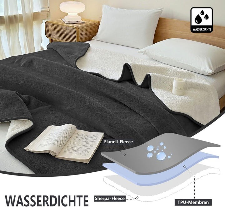NSNLGSGC wasserdichte Decke 152x203cm, Decke für Paare, Kinder, Haustier, Hund und Sofa, Flanell-She