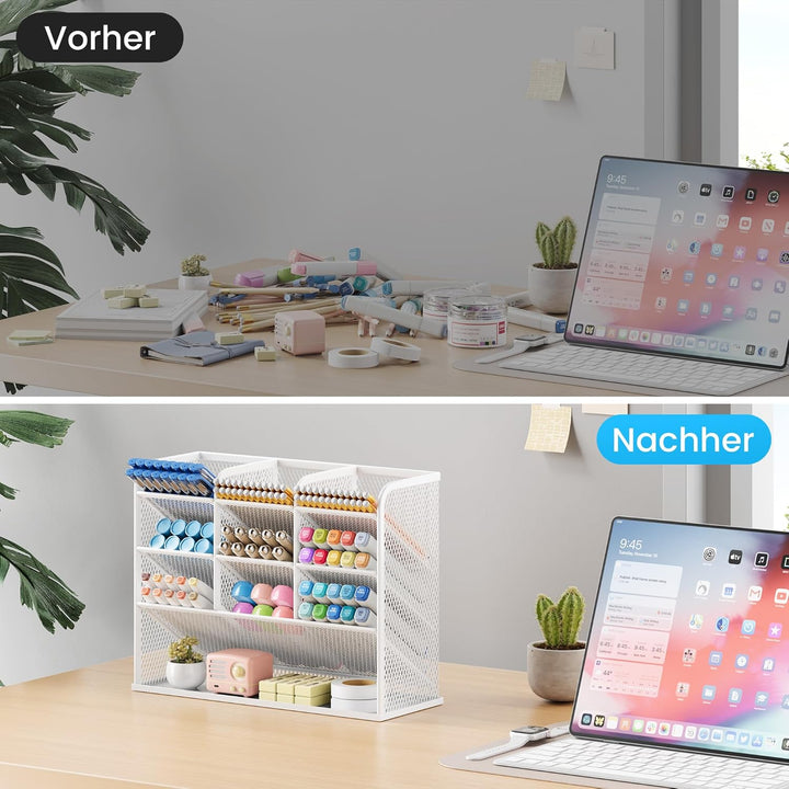 VITVITI Schreibtisch Organizer, 9 Fächer Stiftehalter, Netz Stifte Regal aus Metall, Stiftehalter Sc