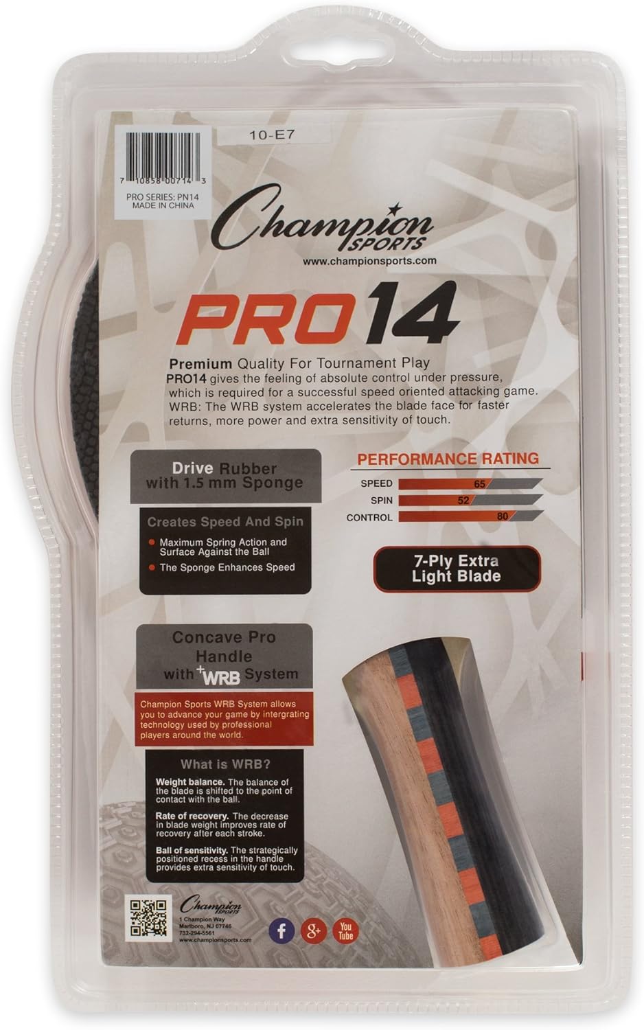 Champion Sports Pro Series Tischtennisschläger aus Gummi, Verschiedene Geschwindigkeitsstufen Spin S