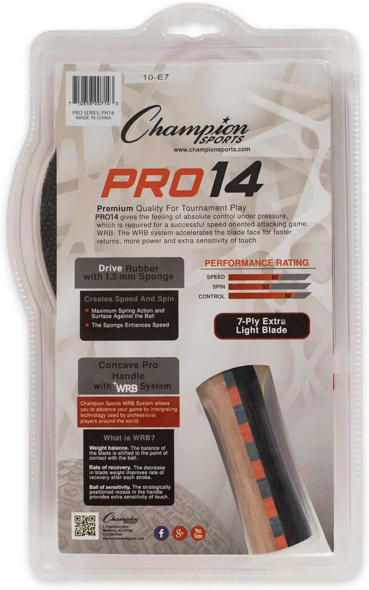 Champion Sports Pro Series Tischtennisschläger aus Gummi, Verschiedene Geschwindigkeitsstufen Spin S