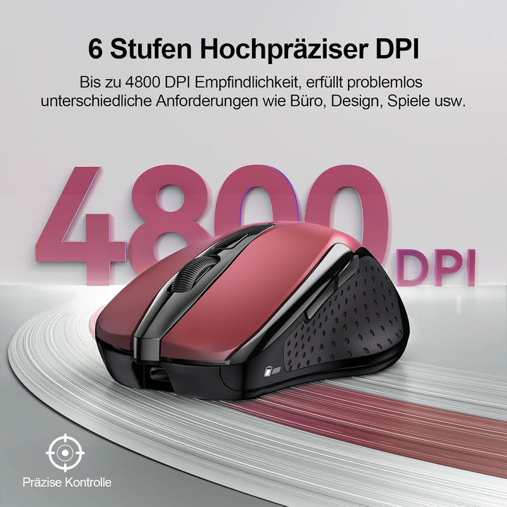 TECKNET Bluetooth Maus mit Jiggler, Wiederaufladbare Maus Kabellos(DREI Modi: BT 5.0/3.0 + 2.4G), 48