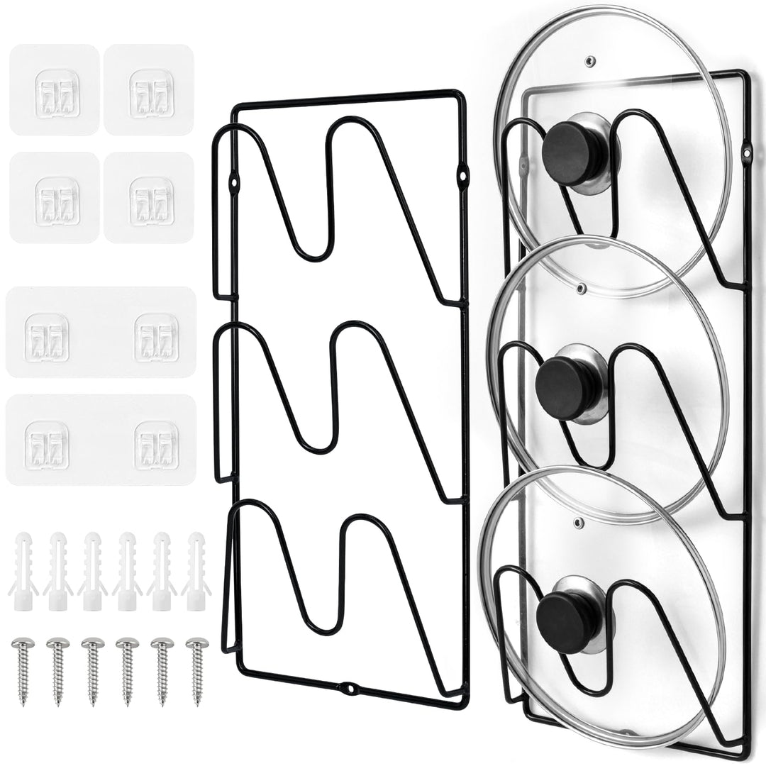 2 Stück Topfdeckel Organizer, 6 Stöckig Topfdeckelhalter Wand mit 6 Selbstklebende Aufkleber,6 Schra