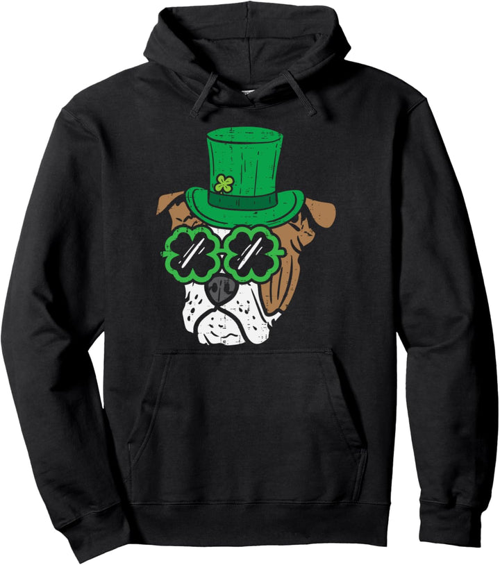 Leprechaun English Bulldog Shamrock St Patricks Day Dog Gift Pullover Hoodie