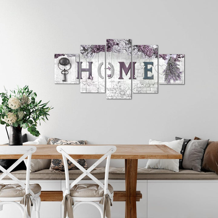 Runa Art Wandbilder Home 5 Teilig Bild auf Vlies Leinwand Deko Wohnzimmer Flieder Blumen Grau Rosa 5