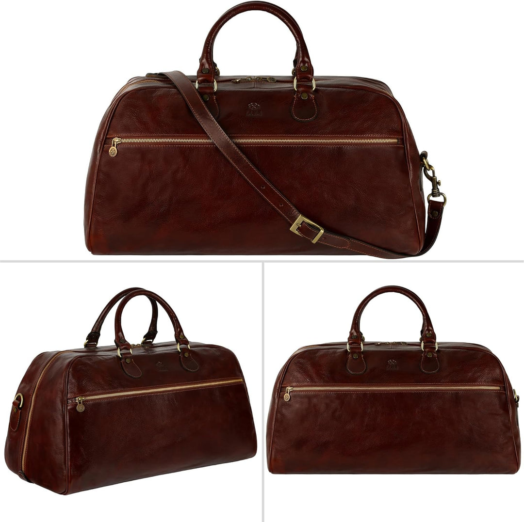 Time Resistance Reisetasche Leder Duffel Tache Vollnarbenleder Weekender Sporttasche Braun