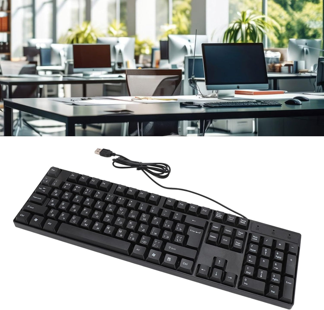 K1800 Minderheitensprachentastatur, 104 Tasten USB kabelgebundene Gaming Tastatur, Englisch/Russisch
