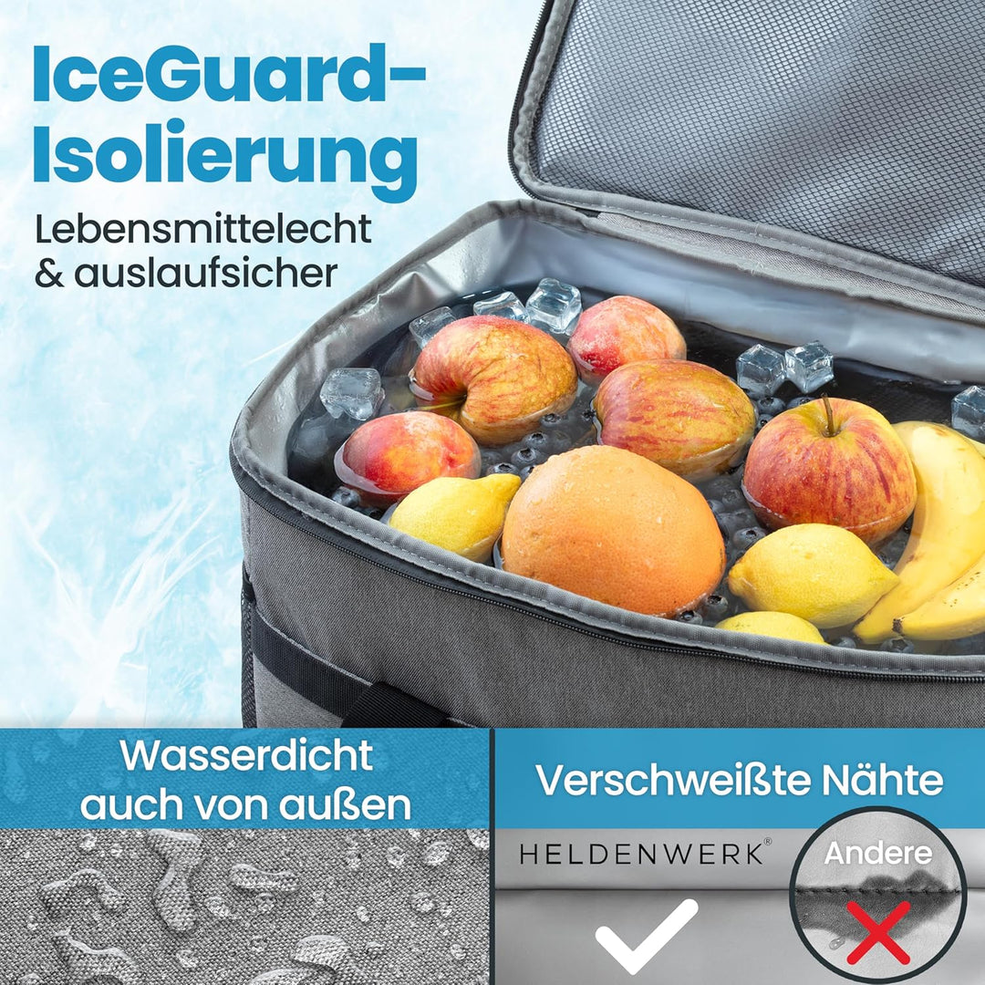 HELDENWERK Kühltasche gross faltbar – Kühlbox bis zu 12h Kühlleistung auslaufsicher &amp; wasserdicht –