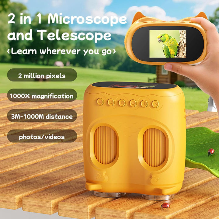 2 in 1 Mikroskop und Teleskop, Mikroskop für Kinder, tragbares Taschen Mikroskope, 1000 x Handmikros