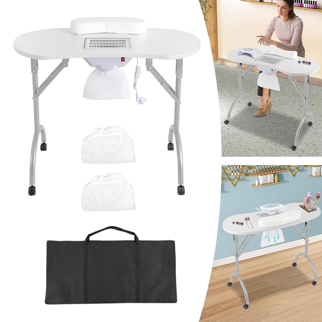 Maniküretisch Tisch mit 4 Universelle Räder und Wasserdichte Tragetasche | Faltbar Nageltisch Tisch,