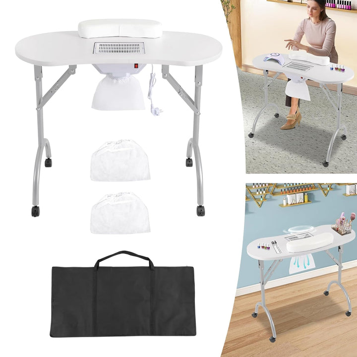 Maniküretisch Tisch mit 4 Universelle Räder und Wasserdichte Tragetasche | Faltbar Nageltisch Tisch,