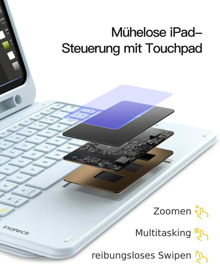 Inateck Hülle mit Tastatur iPad A16/10. Gen, 3 Bluetooth-Kanäle | Kompatibel mit iPad Air 11" M4/M3/