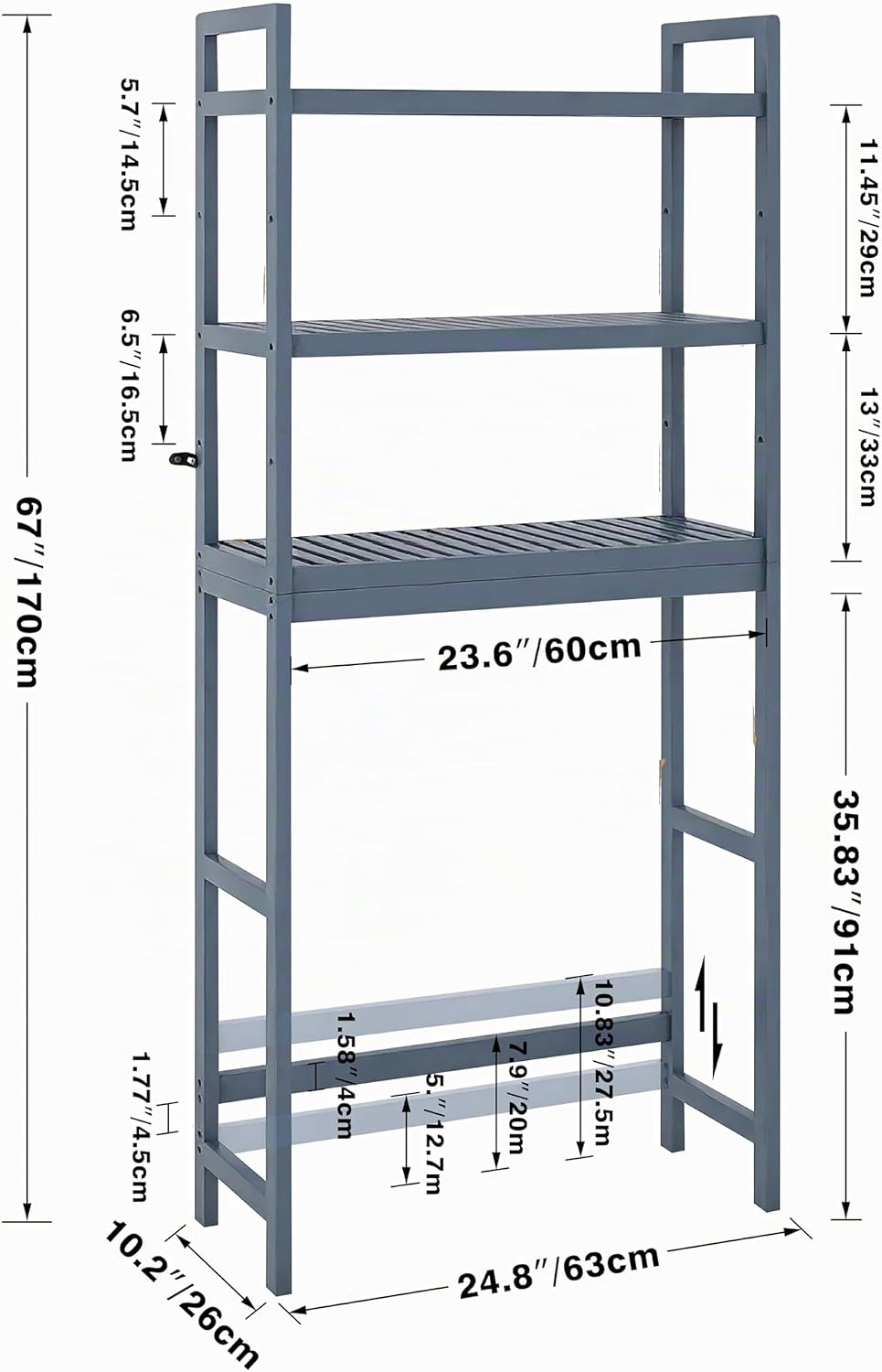 SMIBUY Badezimmer-Aufbewahrungsregal, Bambus-Über-der-Toilette-Organizer-Rack, freistehender WC-Plat