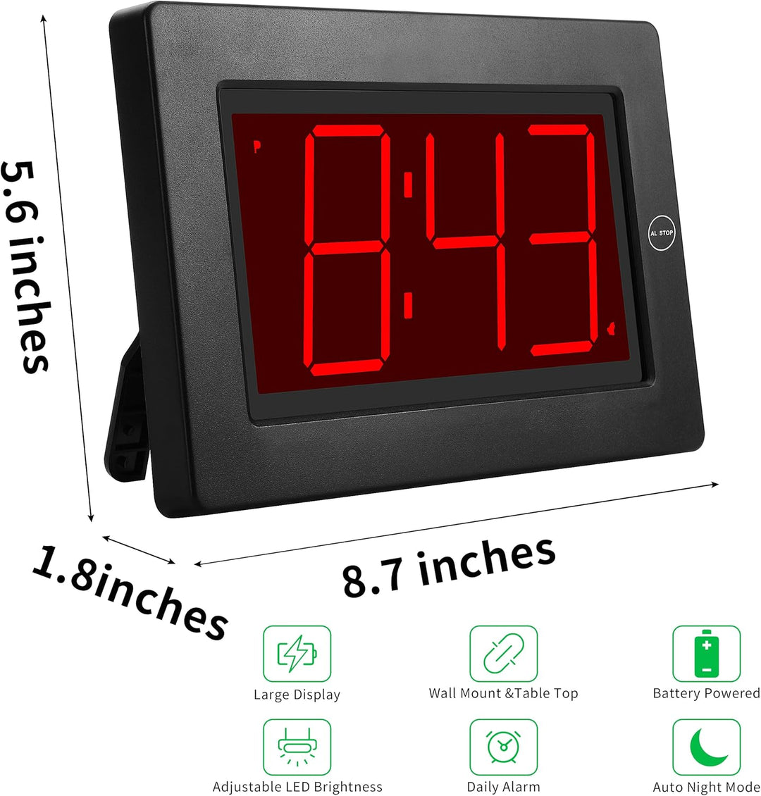 KWANWA Digitale Wecker Uhren LED Wanduhr mit 3 '' grossem Display nur batteriebetrieben Schwarz-rote