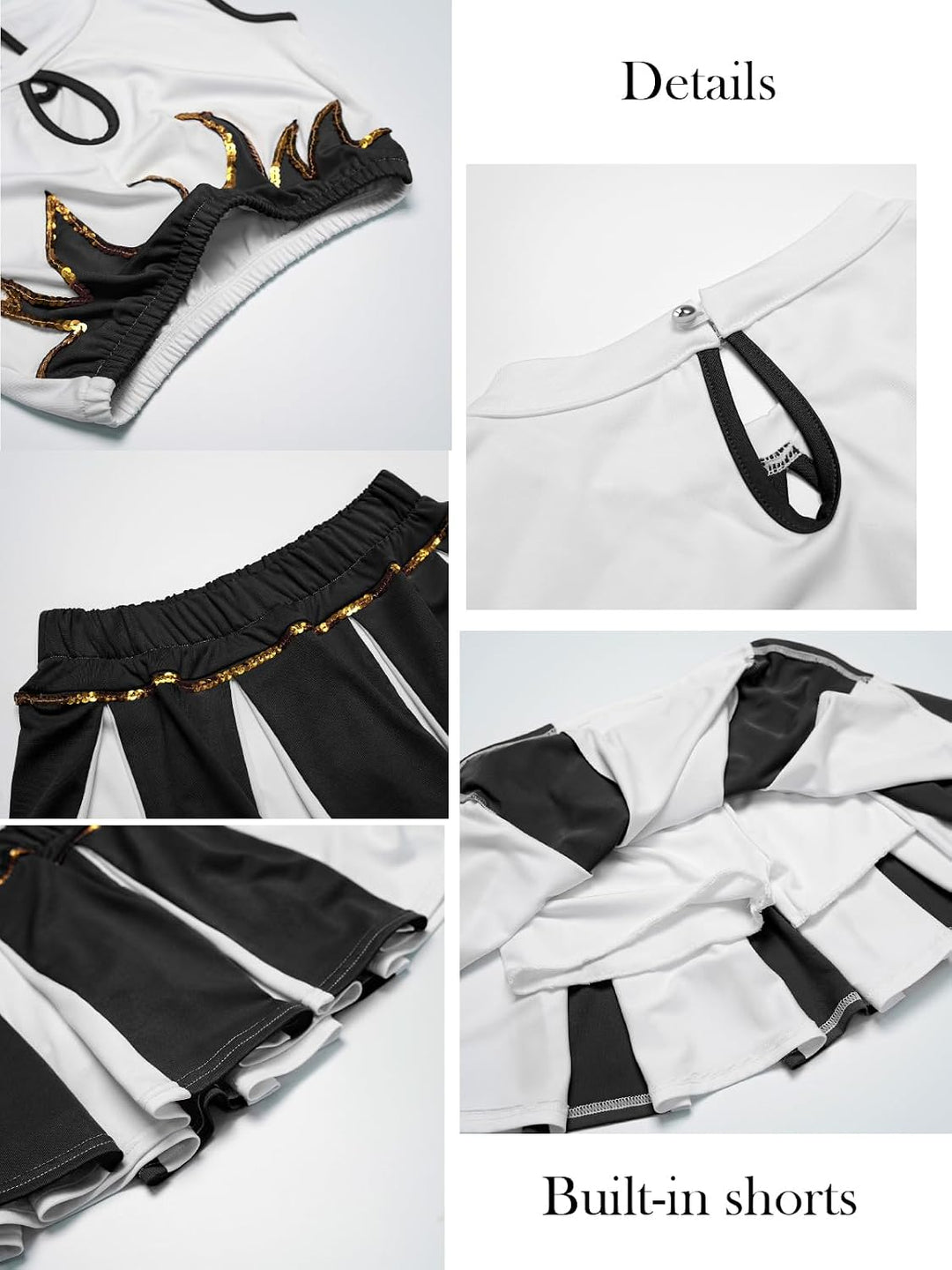 LOLANTA Mädchen Cheerleader Kostüm Schulkind Cheer Kostüm Outfit Karneval Kostüm(schwarz,152-164,Eti