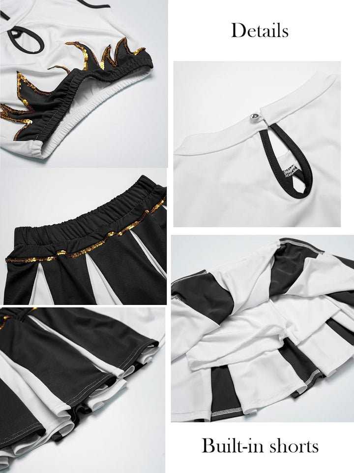 LOLANTA Cheerleader-Kostüm für Mädchen, Cheerleader-Uniform (Schwarz, 5-6 Jahre, Taggrösse 120) 5-6