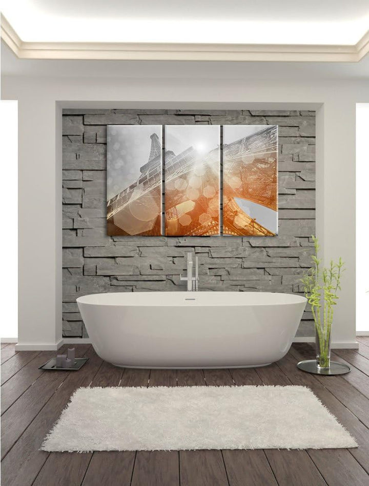 Pixxprint Der Eiffelturm im Sonnenschein als Leinwandbild/Grösse: 3 Teilig (120x80) cm/Wandbild/Kuns