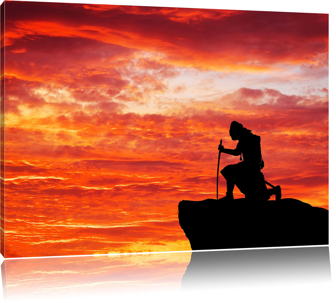 Pixxprint Samurai auf der Spitze des Berges als Leinwandbild/Grösse: 100x70 cm/Wandbild/Kunstdruck/f