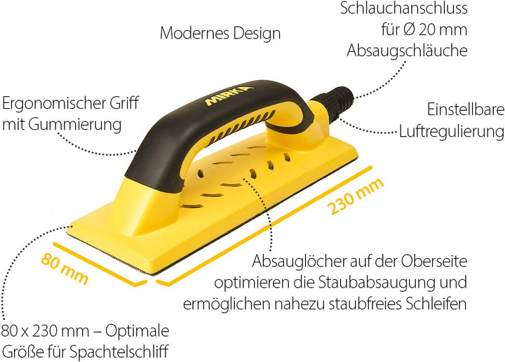 Mirka Handy Handschleifer mit Klett und Absaugung für 80x230mm Schleifstreifen &amp; Absaugschlauch 4m x