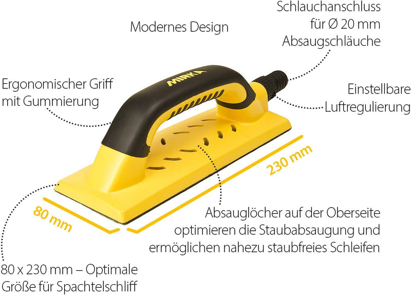 Mirka Handy Handschleifer mit Klett und Absaugung für 80x230mm Schleifstreifen, Schleifklotz zum Sch