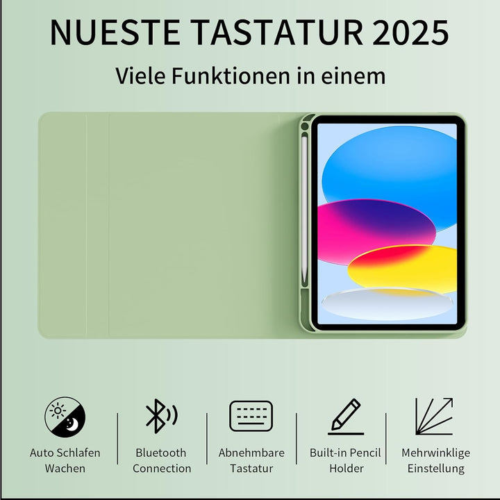 Hülle mit Tastatur für iPad A16 11 Generation 2025/10 Generation 2022 (11/10.9 Zoll), QWERTZ Layout,
