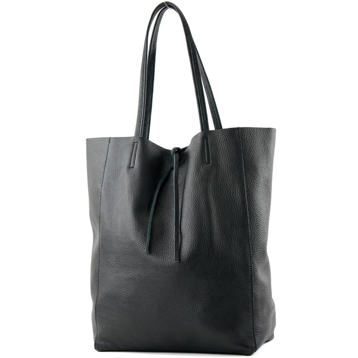 modamoda de - T163 - Ital. Shopper Large mit Innentasche aus Leder Schwarz2021, Schwarz2021