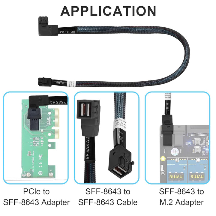 MINI SAS HD SFF-8643 Kabel 45cm, gerade bis 90 Grad Winkel, Server Internes Kabel mit geflochtenem M