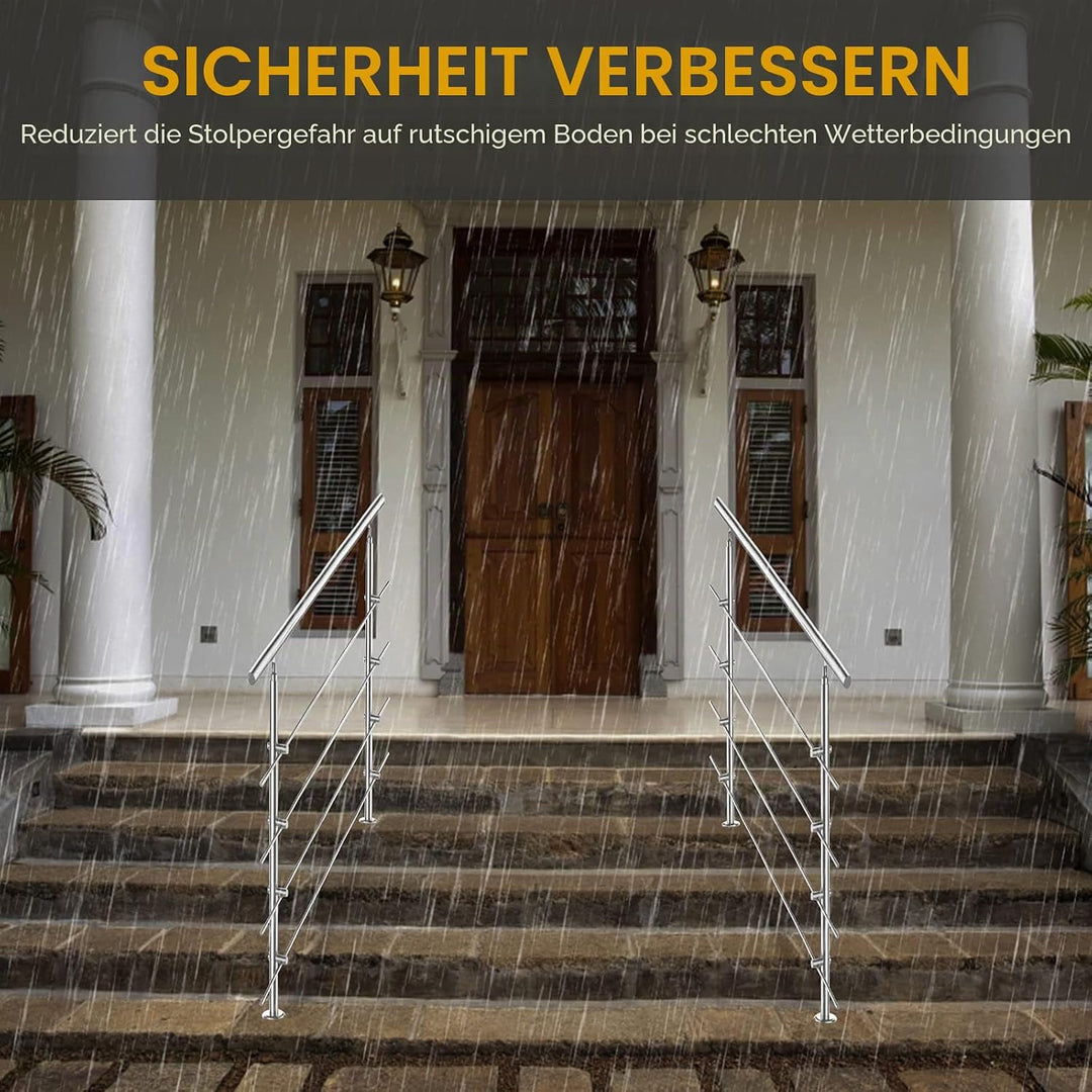 Lospitch Edelstahl-Handlauf Geländer für Balkon Brüstung Treppen mit/ohne Querstreben (150cm, 2 Quer