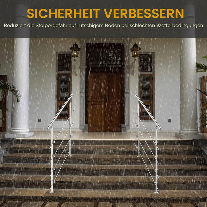 Lospitch Edelstahl-Handlauf Geländer für Balkon Brüstung Treppen mit/ohne Querstreben (150cm, 2 Quer