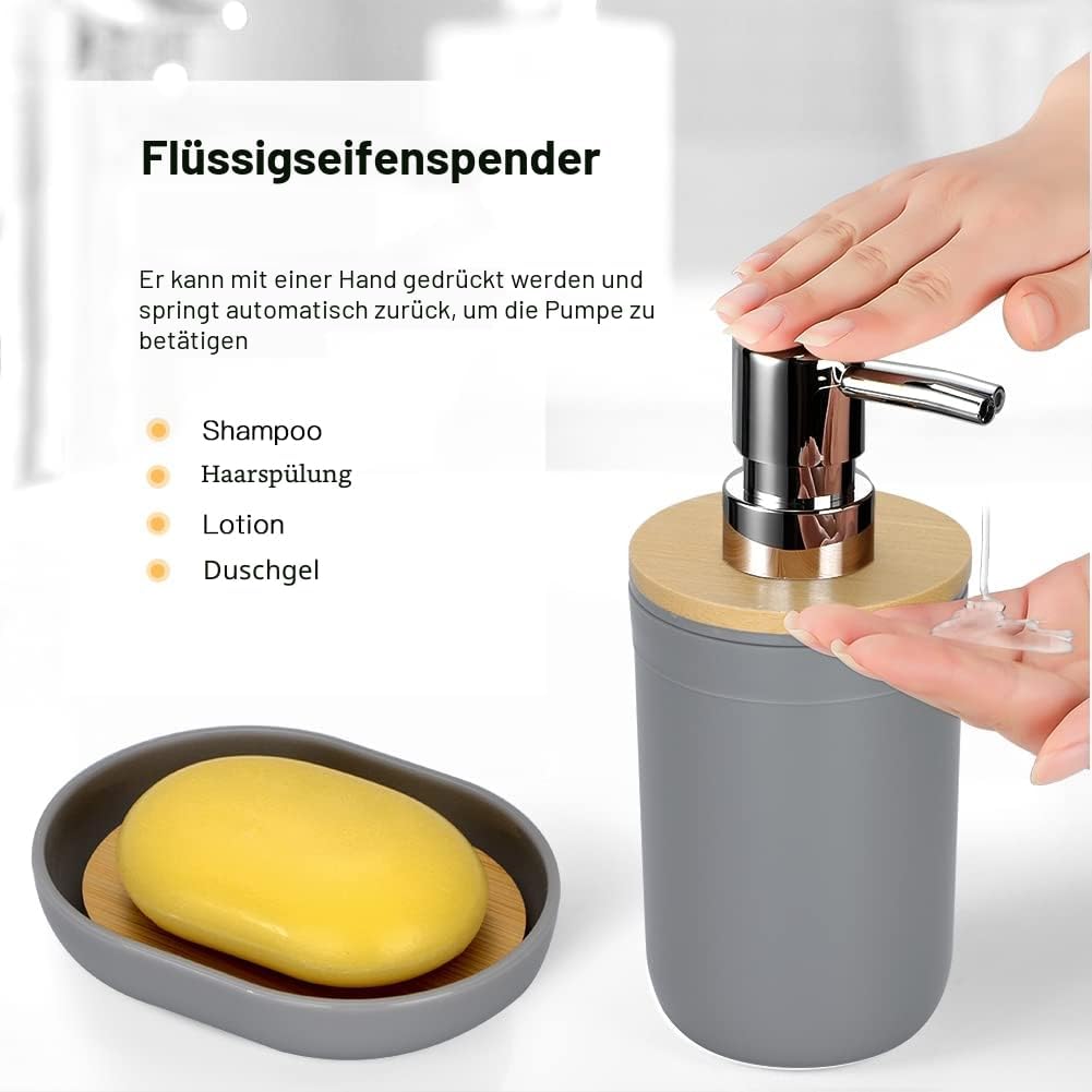 JOTOM 7 Stück Bambus Badezimmer Zubehör Badezimmer Zubehör Set Luxus Modern Bad Set Zahnbürstenhalte