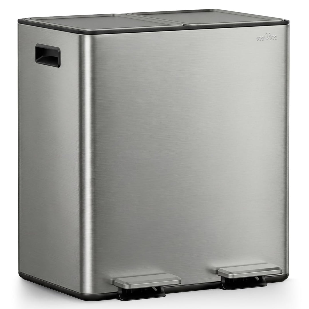 mVm Mülleimer Küche,40 Liter Treteimer,2 x 20 Liter Treteimer, 2 Fächer, Mülltrennsystem, Abfalleime