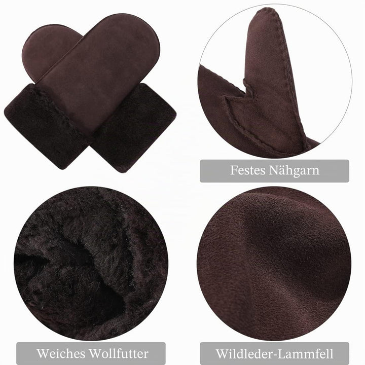 Harssidanzar Damen Fäustlinge,Winter Schaffell Lammfell beheizte warme pelzige Stulpenhandschuhe Led