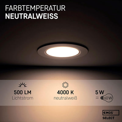 EMOS Downlight LED Einbauleuchten 4000K neutralweiss | Set 6 LED Spots IP54 Feuchtraum, Badezimmer |