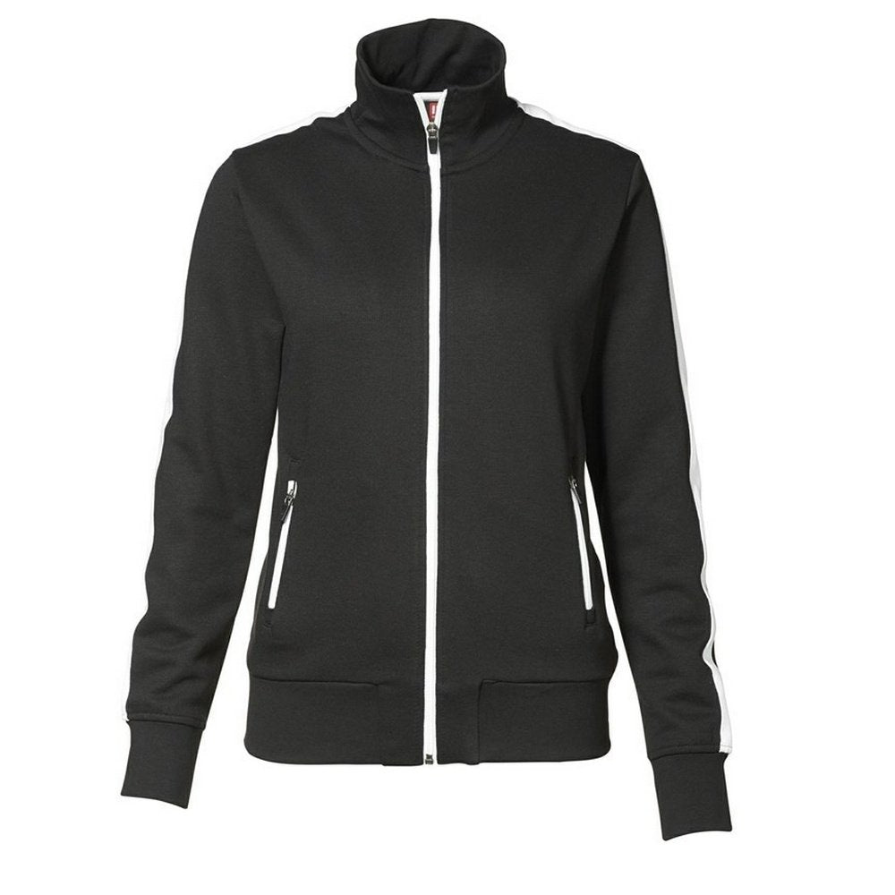 ID Damen Sweatjacke CARDIGAN m. Kontraststreifen (M, schwarz)