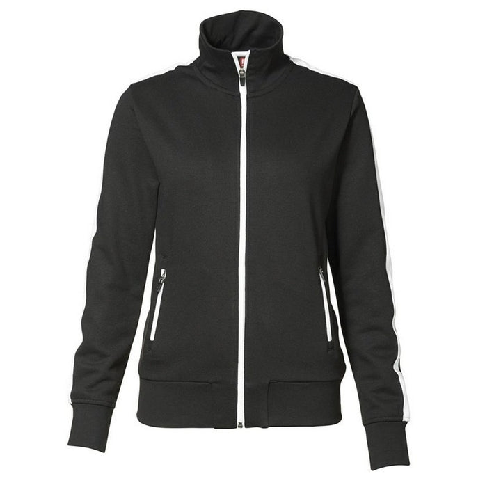 ID Damen Sweatjacke CARDIGAN m. Kontraststreifen (M, schwarz)