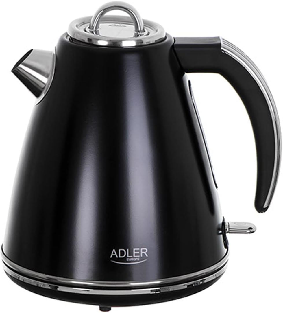 Adler AD 1343 Wasserkocher aus Metall, 1,5 l, Schwarz 1.5 Liter Schwarz, 1.5 Liter Schwarz