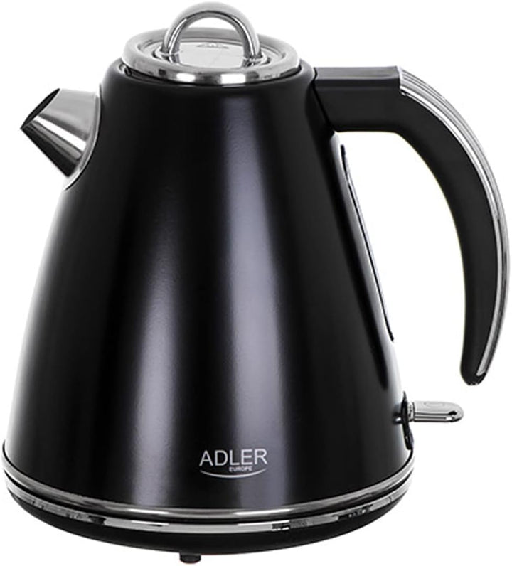 Adler AD 1343 Wasserkocher aus Metall, 1,5 l, Schwarz 1.5 Liter Schwarz, 1.5 Liter Schwarz
