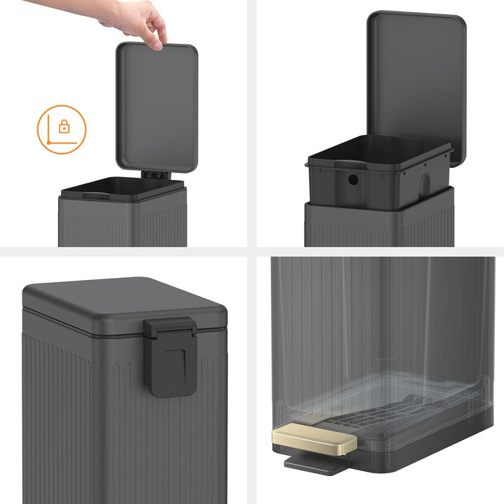 Mbillion Badezimmer-Mülleimer mit Deckel - Edelstahl Schritt Slim Abfalleimer, Metall-Abfallkorb 10L