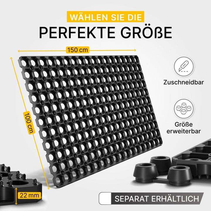 Entrando Gummi Ringmatte 100x150 cm – Lochgummimatte 22 mm Höhe, wetterfest & belastbar – Rutschmatt