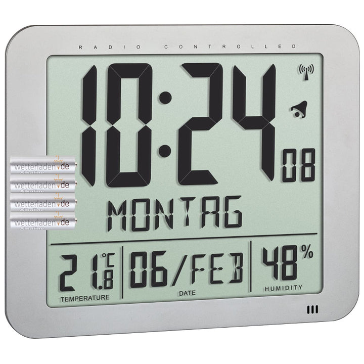 TFA Dostmann Digitale Funk-Wanduhr TFA 60.4516.54 (Silber mit Batterien)