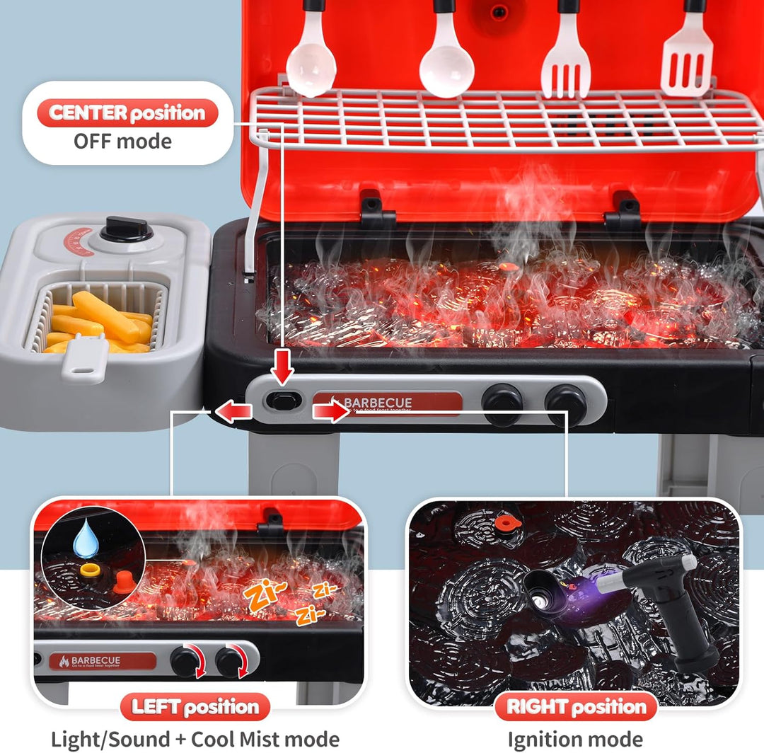 CUTE STONE BBQ Grillspielzeug für Kinder mit farbwechselndem Spielessen, brutzelnden Geräuschen & Li