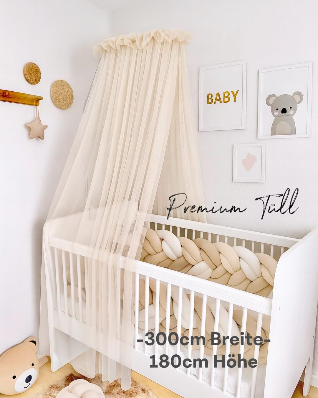Baby Fancyroom Betthimmel für Babybett Gitterbett Kinderbett 300x180 cm – feiner Tüll, handgefertigt