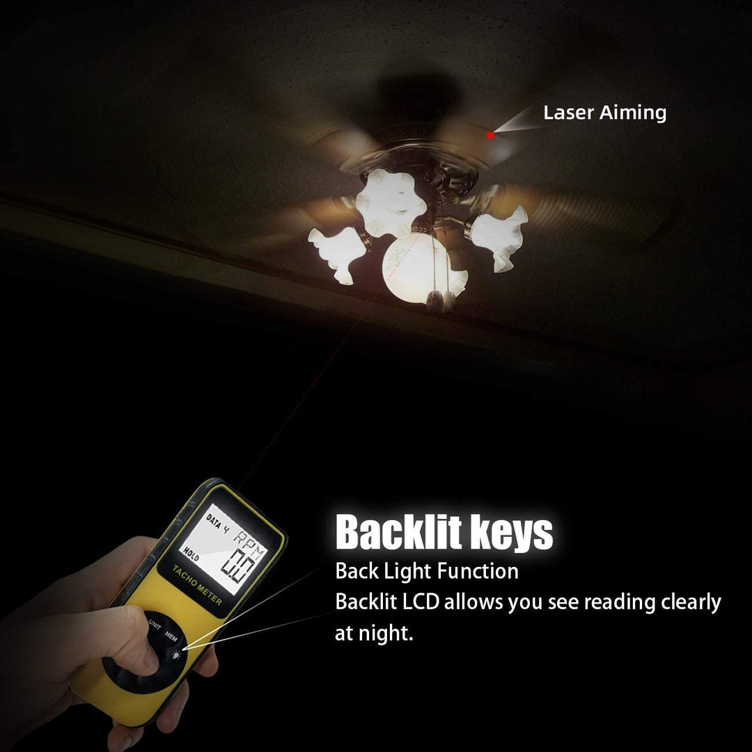 Foto-Drehzahlmesser Berührungslos 7,0-99.999 RPM Geschwindigkeitsmesser, Laser Automotive Tachometer
