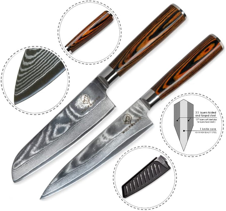 Wolfblood Damastmesser-Set 2er (24cm) Profi-Damast-Küchenmesser Set aus 67 Lagen Damaststahl I Küche
